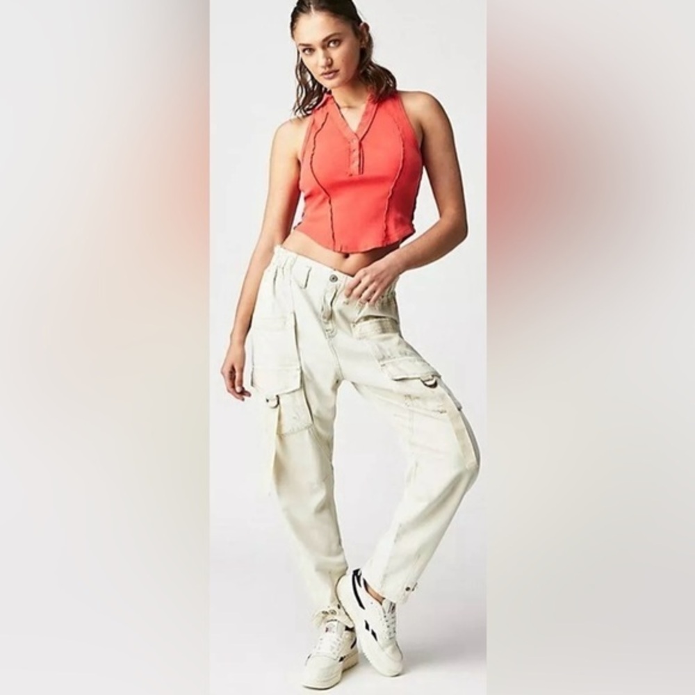 NWT Free People We the Free Hazel Drop Waist Jeans M Warm White New $158 denim